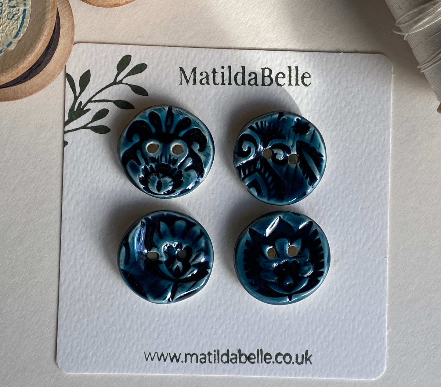 28mm Buttons, Botanical choice of Blue or Green set of 4