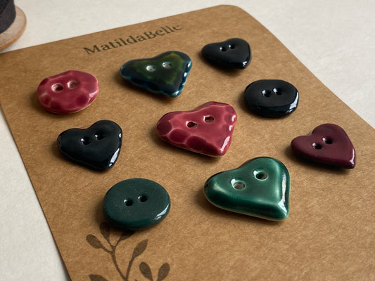 Buttons Set of 9 Mixed Handmade Ceramic Buttons