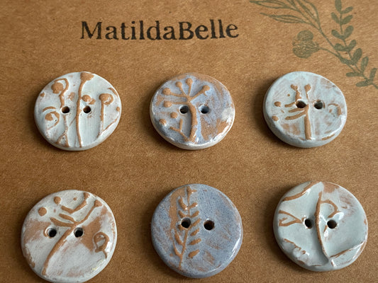 Ceramic Handmade buttons set of nine pastel botanical 20mm