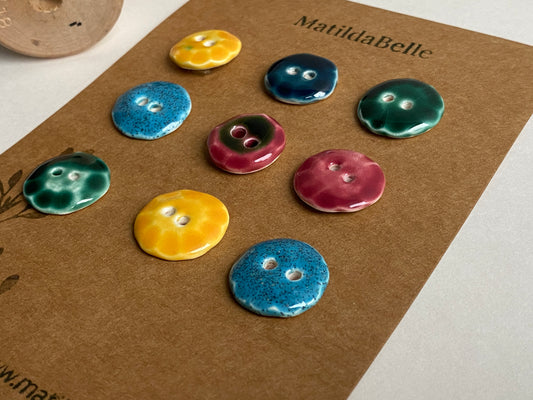 Buttons Set of 9 Rounds 20mm Handmade Ceramic Buttons