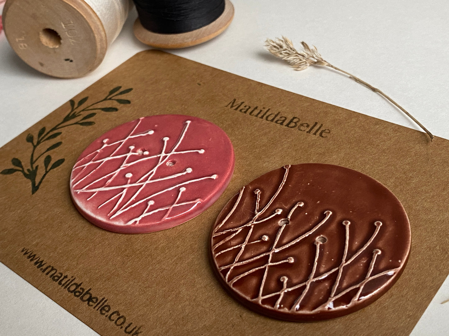 50mm Large Pair of Botanical Handmade Buttons