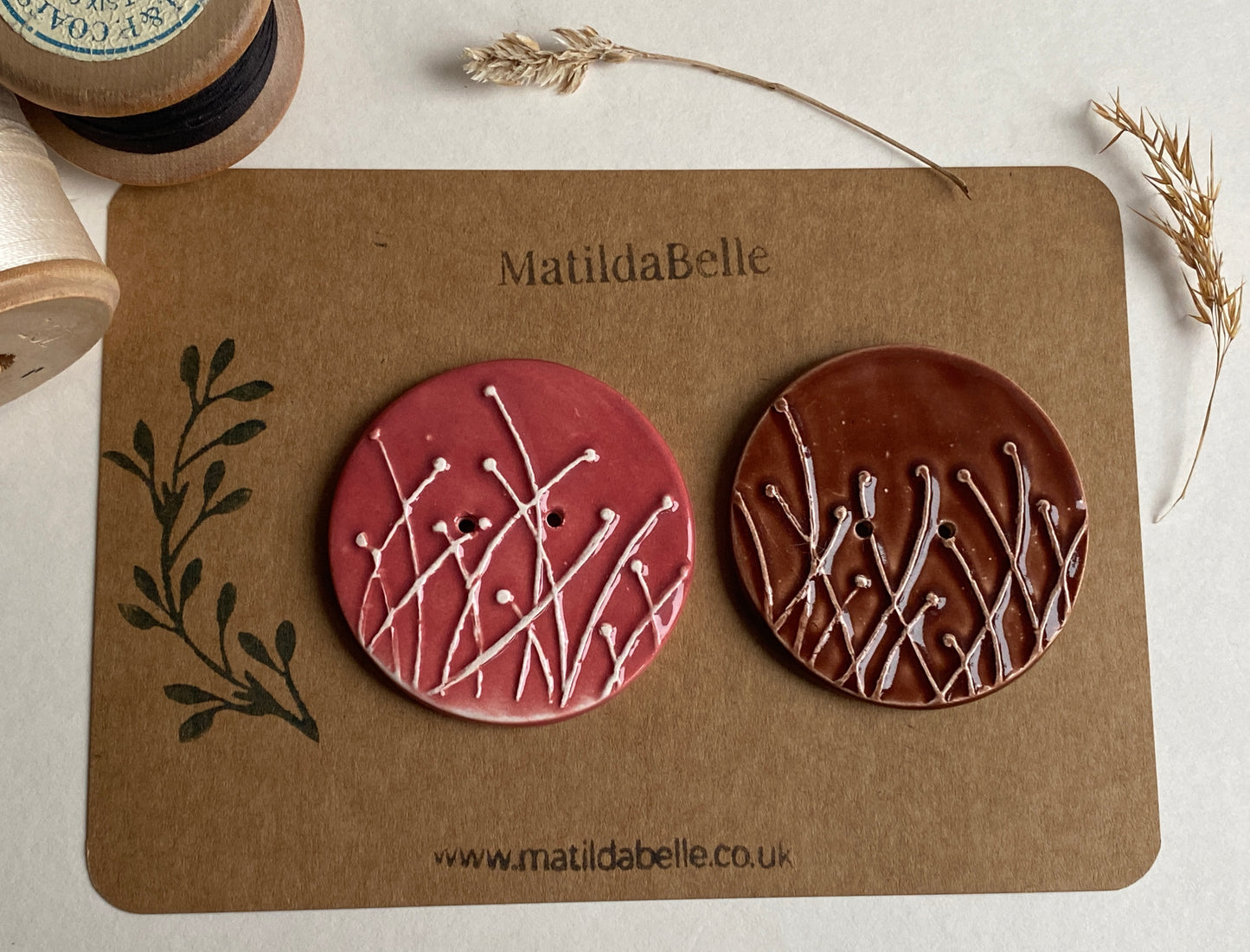 50mm Large Pair of Botanical Handmade Buttons