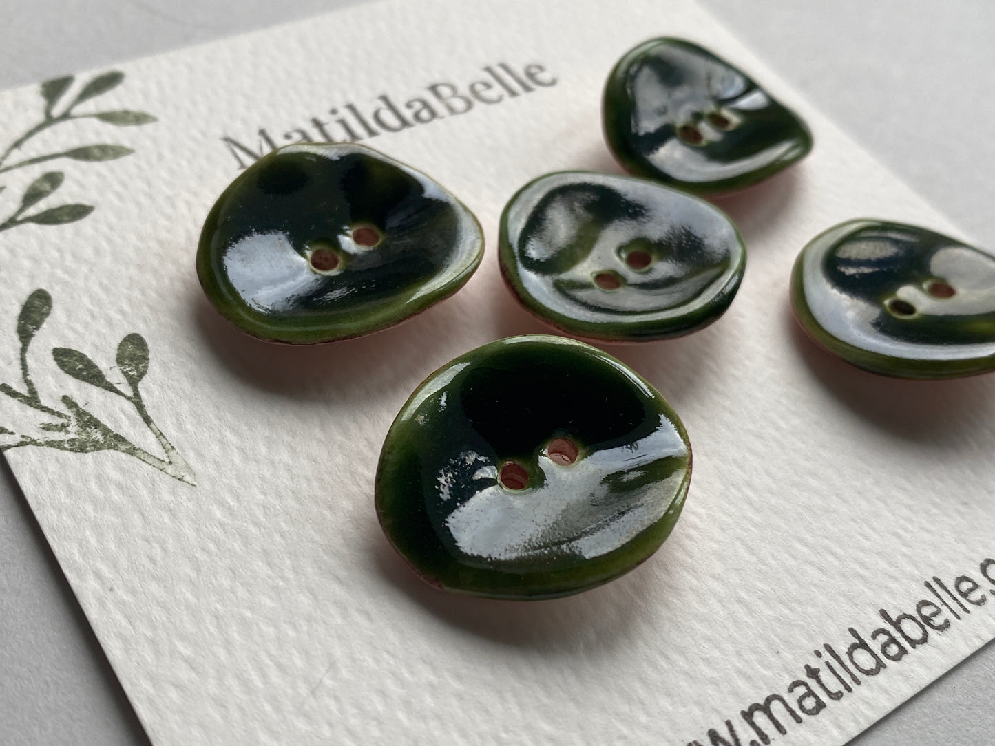 Handmade Ceramic Buttons 25mm rich Olive Green