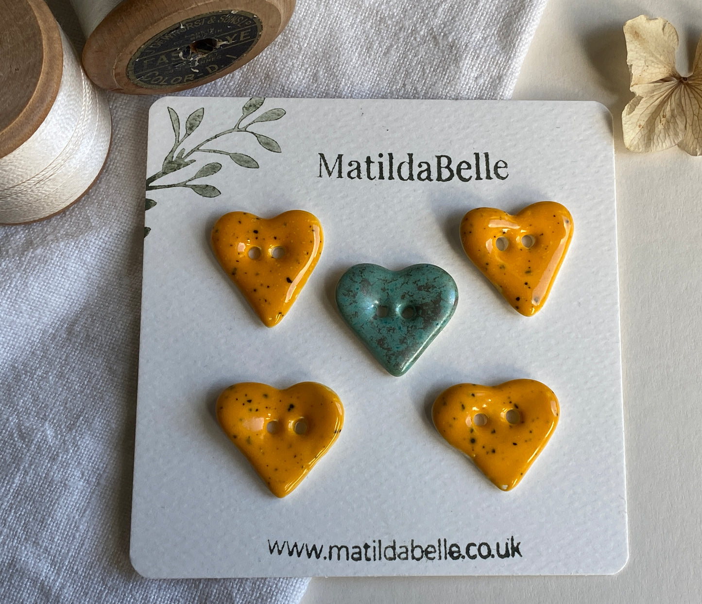 Handmade Ceramic Heart Buttons, Mixed Set of 5