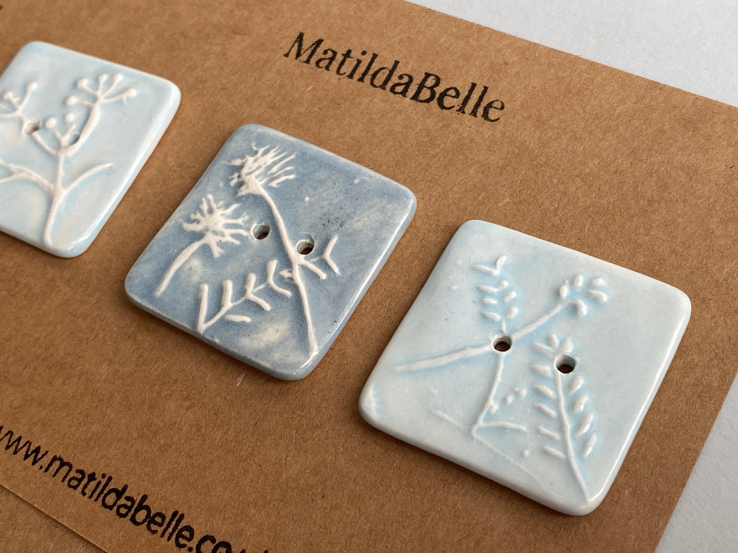 Buttons Set of 3 Botanical Square Handmade Ceramic Buttons
