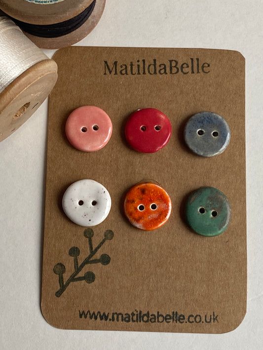 18mm Buttons set of 6, 18mm rounds mixed colours