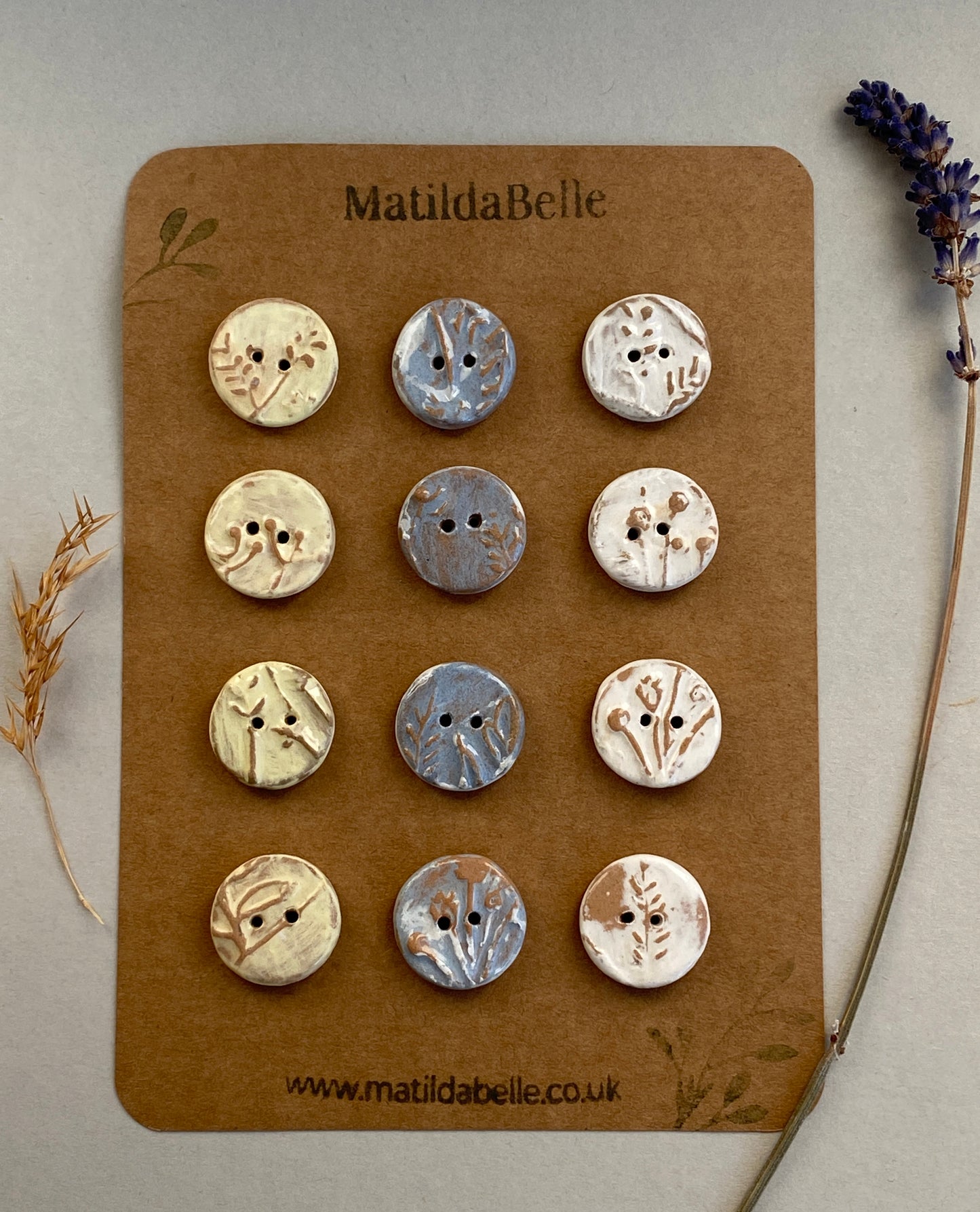 20mm Ceramic Handmade buttons set of Twelve pastel botanical