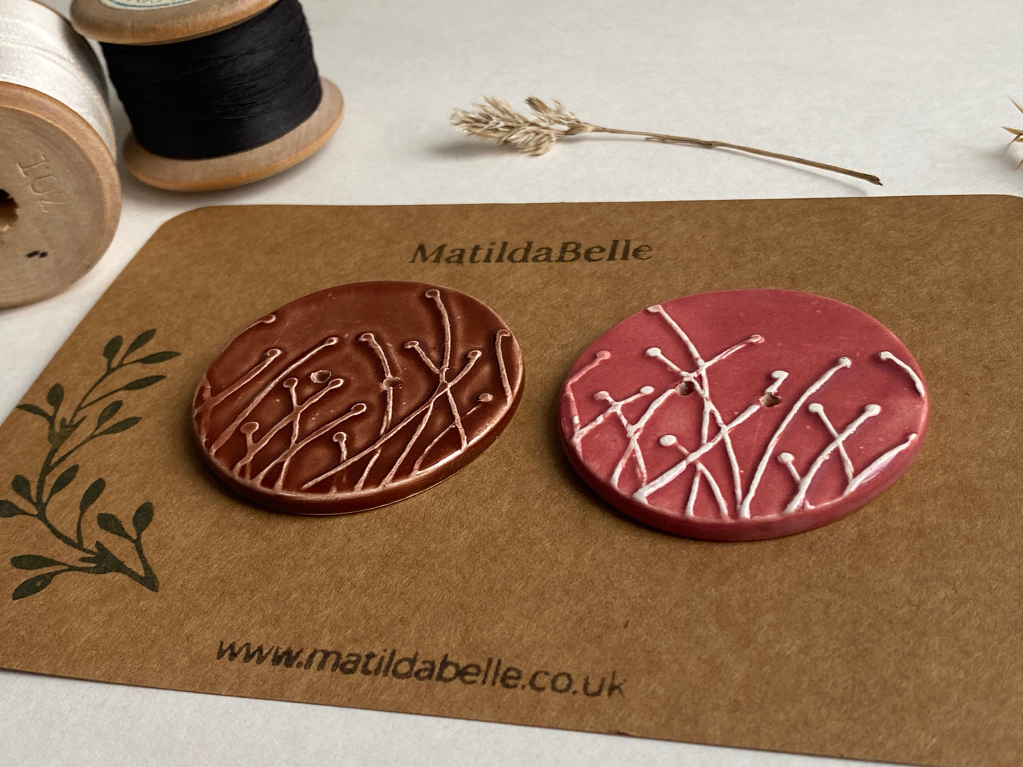 50mm Large Pair of Botanical Handmade Buttons