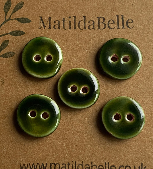 Buttons Handmade 17mm Olive Green set of Five