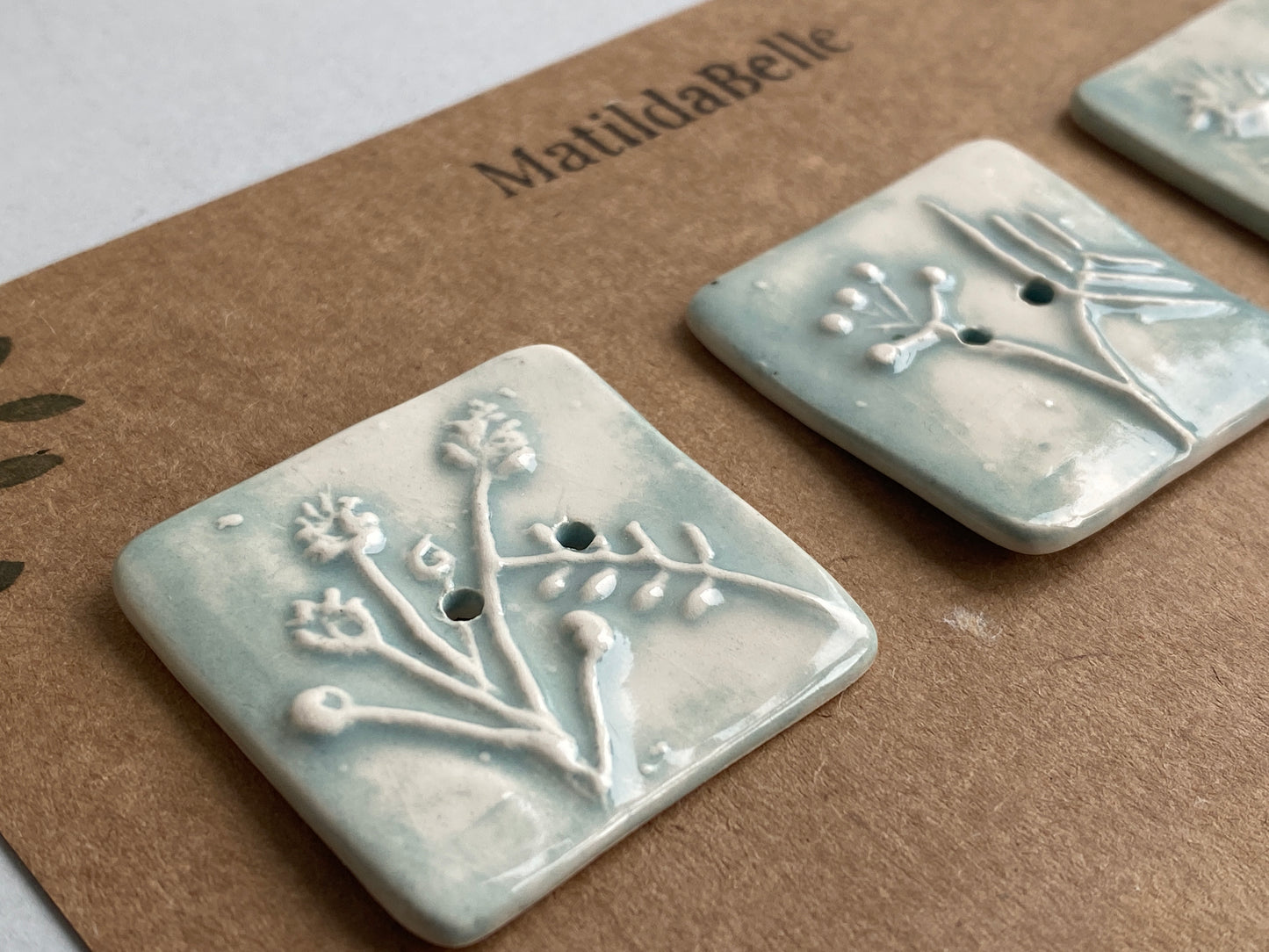 Buttons Set of 3 Botanical Square Handmade Ceramic Buttons