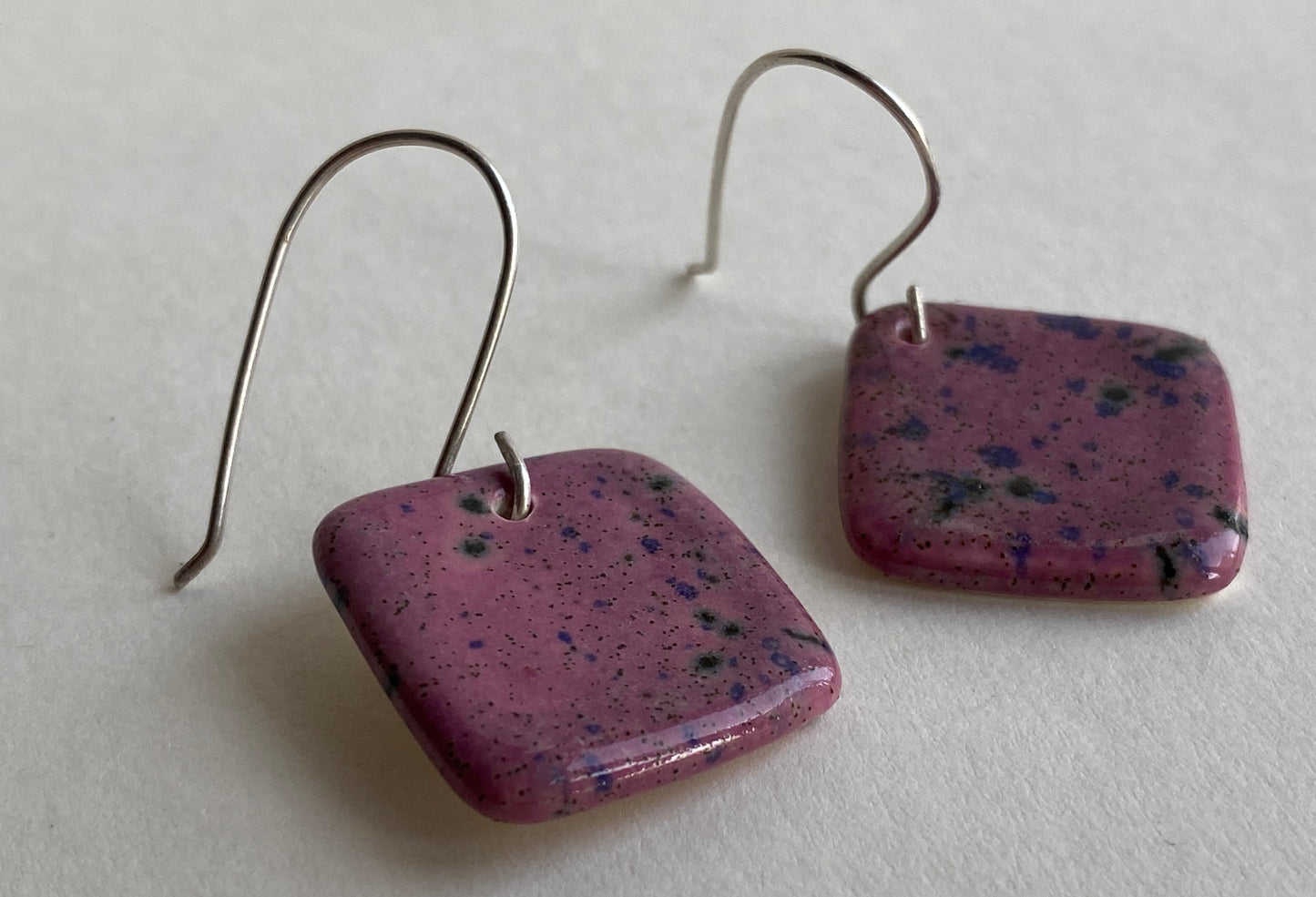 Ceramic mismatched Dangle Earrings - Purple Blast Glaze -