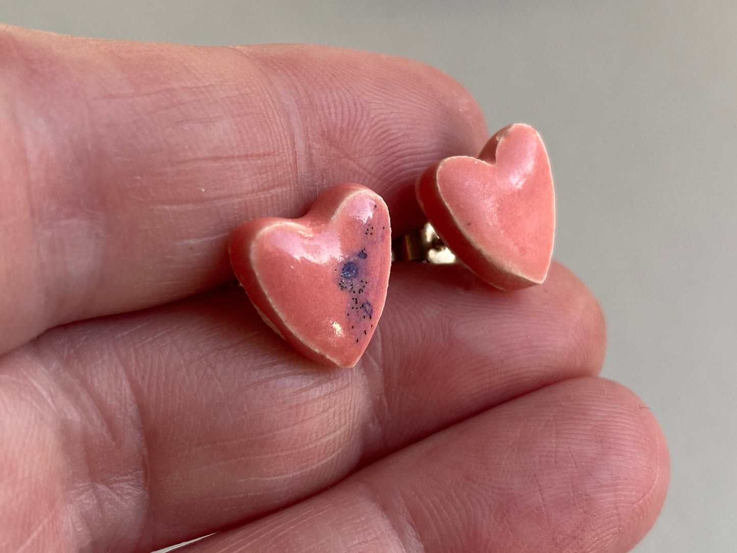 Handmade Heart Ceramic Earrings, Candy  Pink free P&P