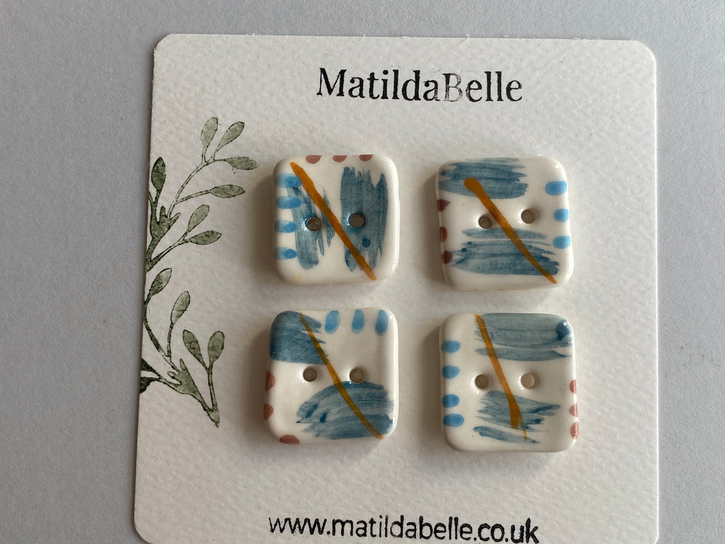 25mm set of Six square handmade Buttons Coastal Colours