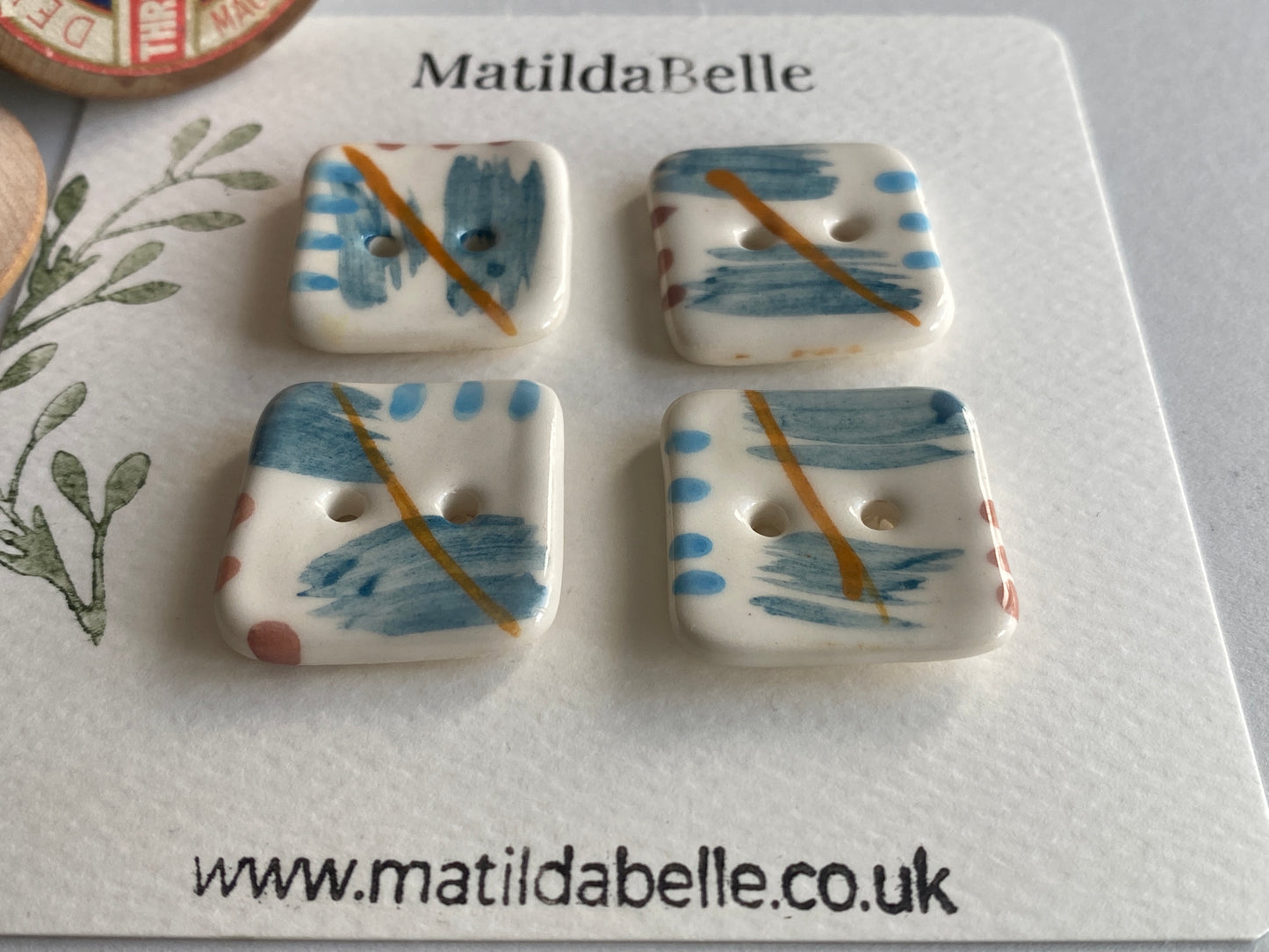 25mm set of Six square handmade Buttons Coastal Colours