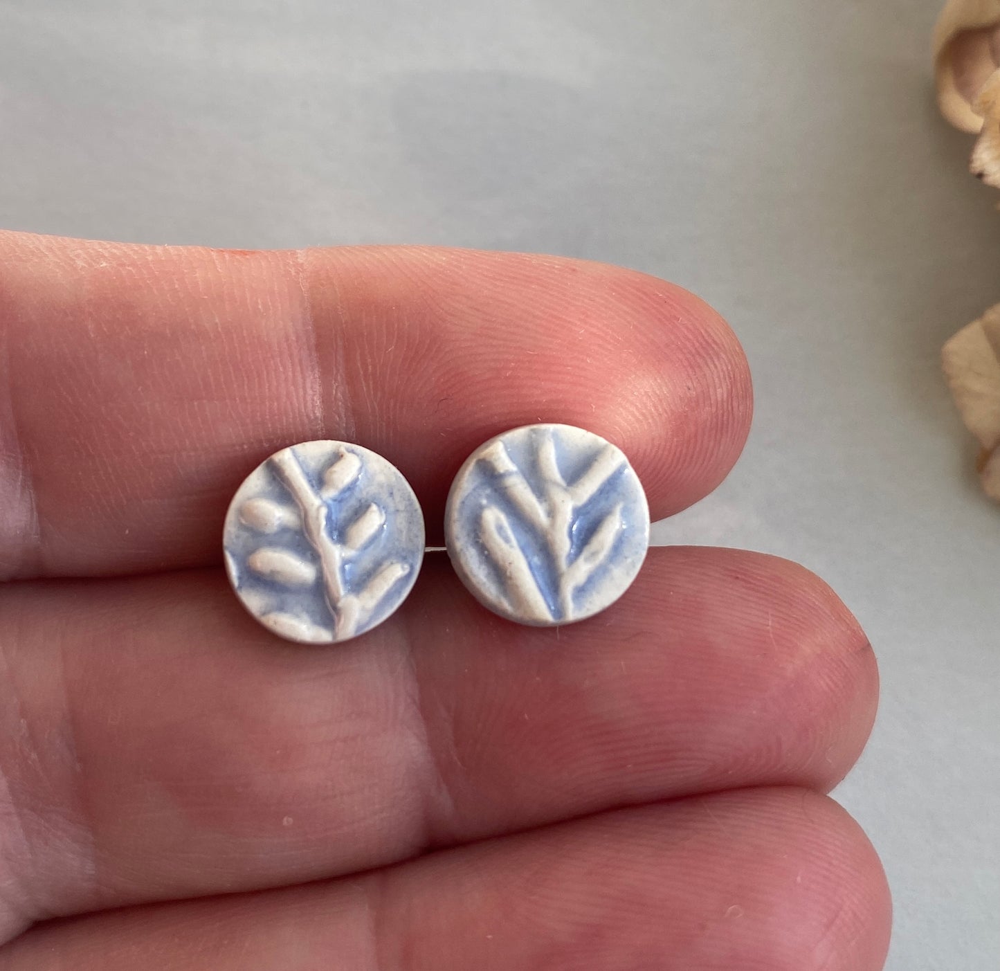 Handmade Ceramic Botanical Earrings - Sterling Silver Posts
