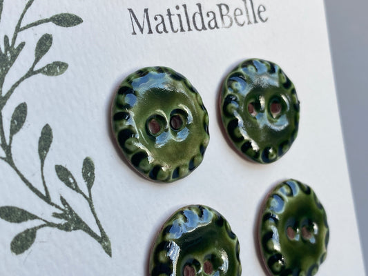 Vintage inspired 24mm Round Buttons set of four, Olive Green