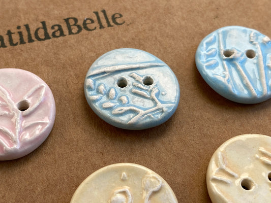 Ceramic 22mm Handmade buttons set of Eight pastel botanical