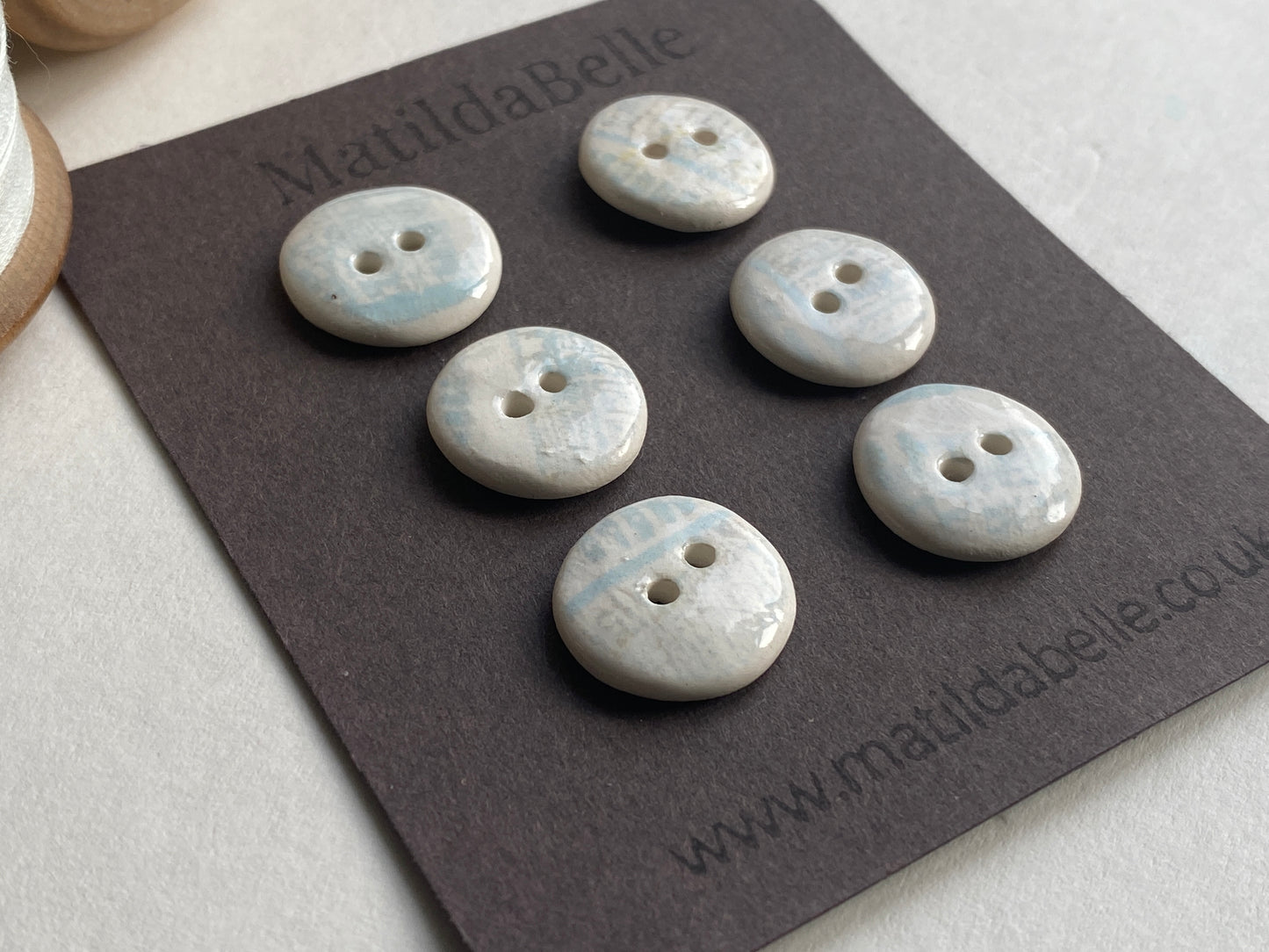 Buttons set of Six 16mm Handmade Round Ceramic Buttons