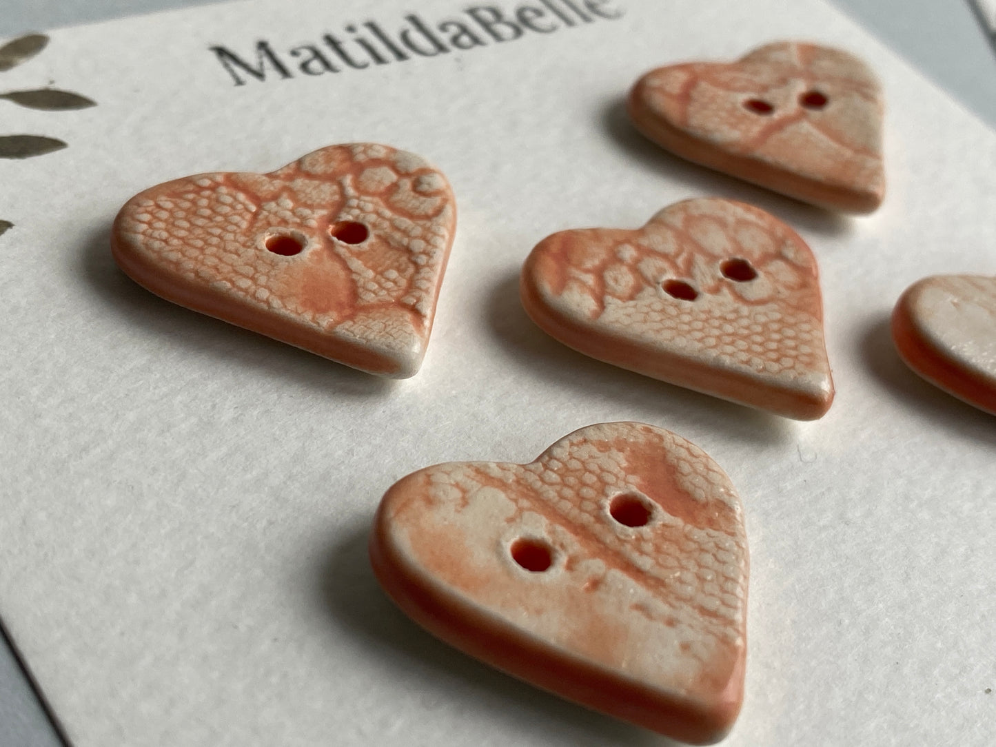 Handmade set of 5 Heart Buttons, Choice of colours