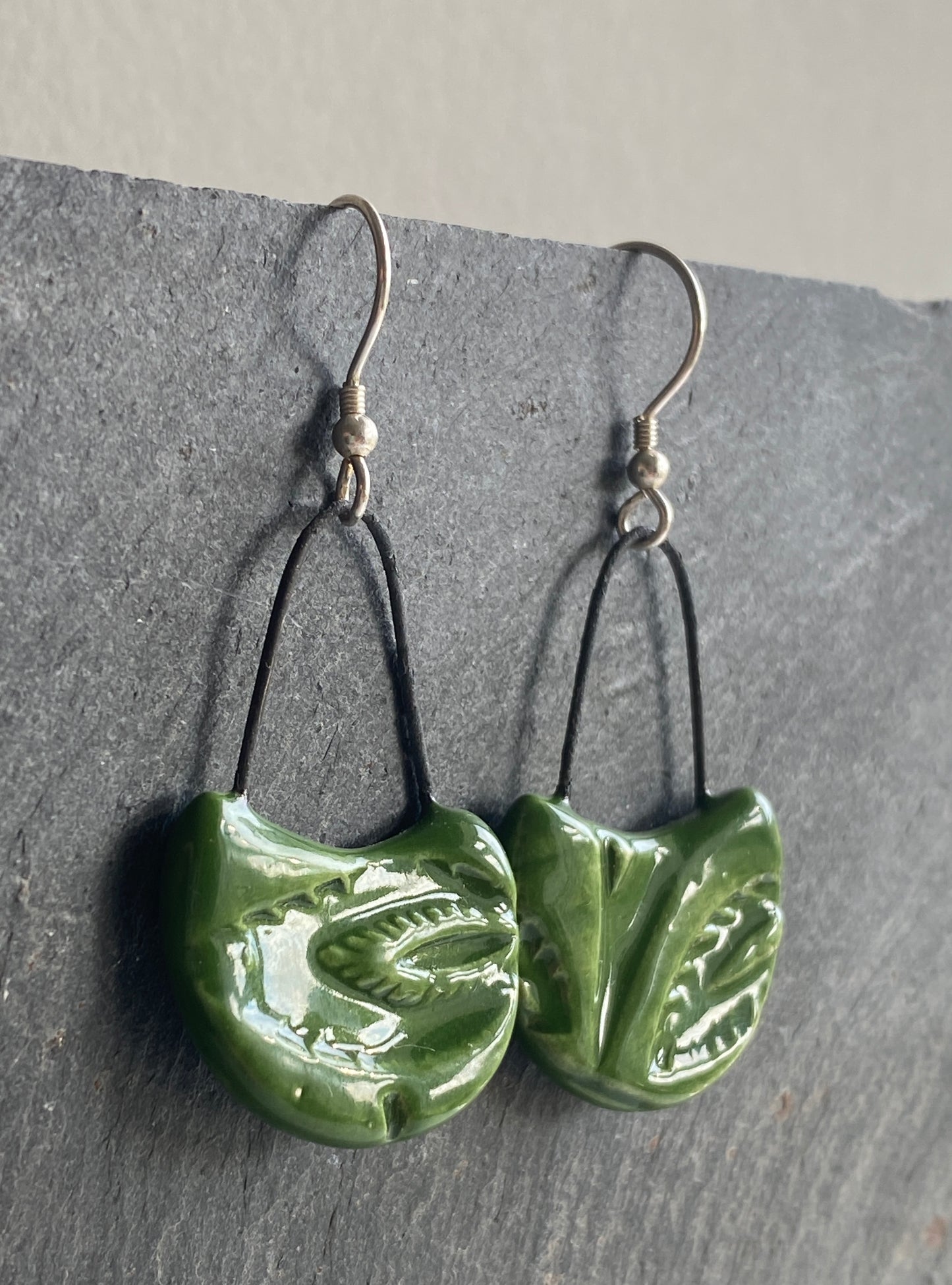 Ceramic Botanical Dangle Earrings - Choice of Greens