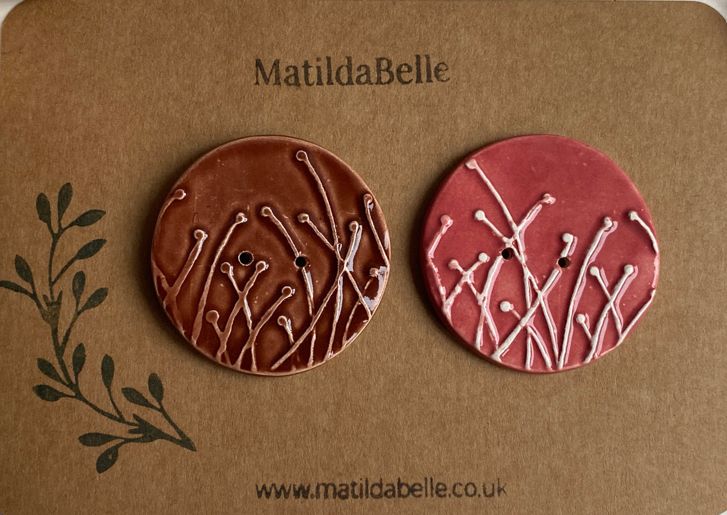 50mm Large Pair of Botanical Handmade Buttons