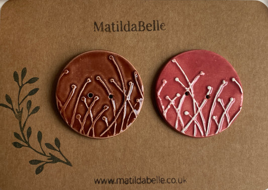 50mm Large Pair of Botanical Handmade Buttons