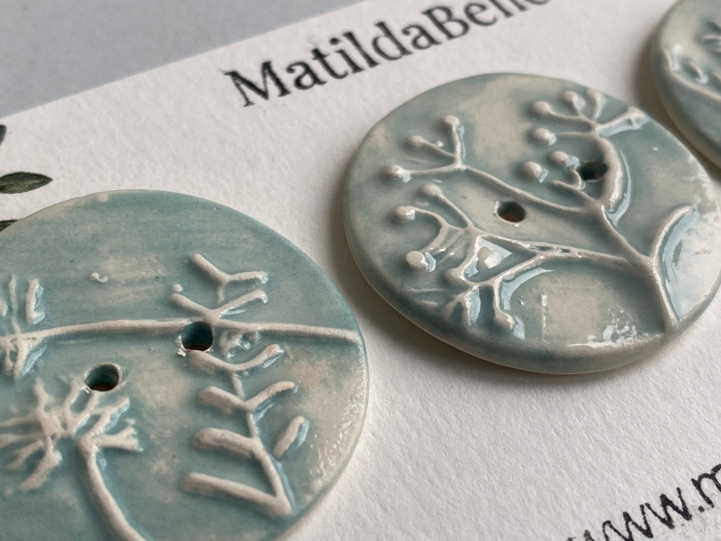 Buttons Handmade Ceramic Botamnical set of 3 Buttons
