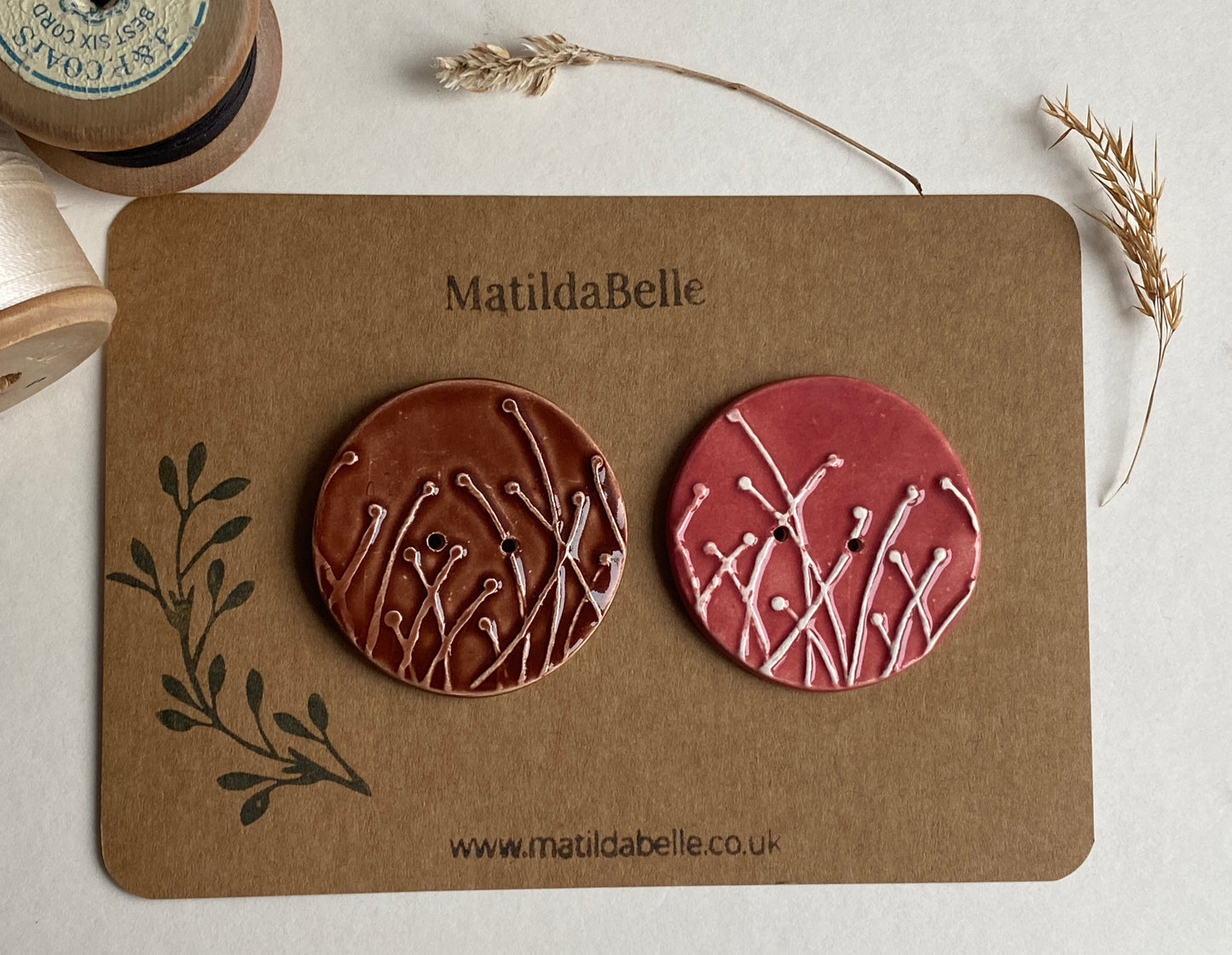 50mm Large Pair of Botanical Handmade Buttons