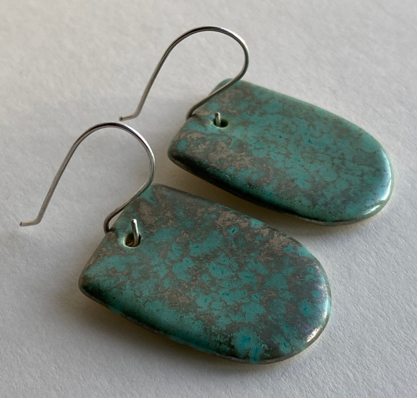 Ceramic Contemporary Large Dangle Earrings - Green gold glaze