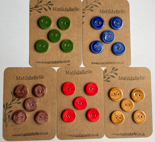 Buttons set of 5 Round 20mm Handmade Ceramic Buttons choice of colours