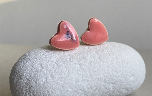 Handmade Heart Ceramic Earrings, Candy  Pink free P&P