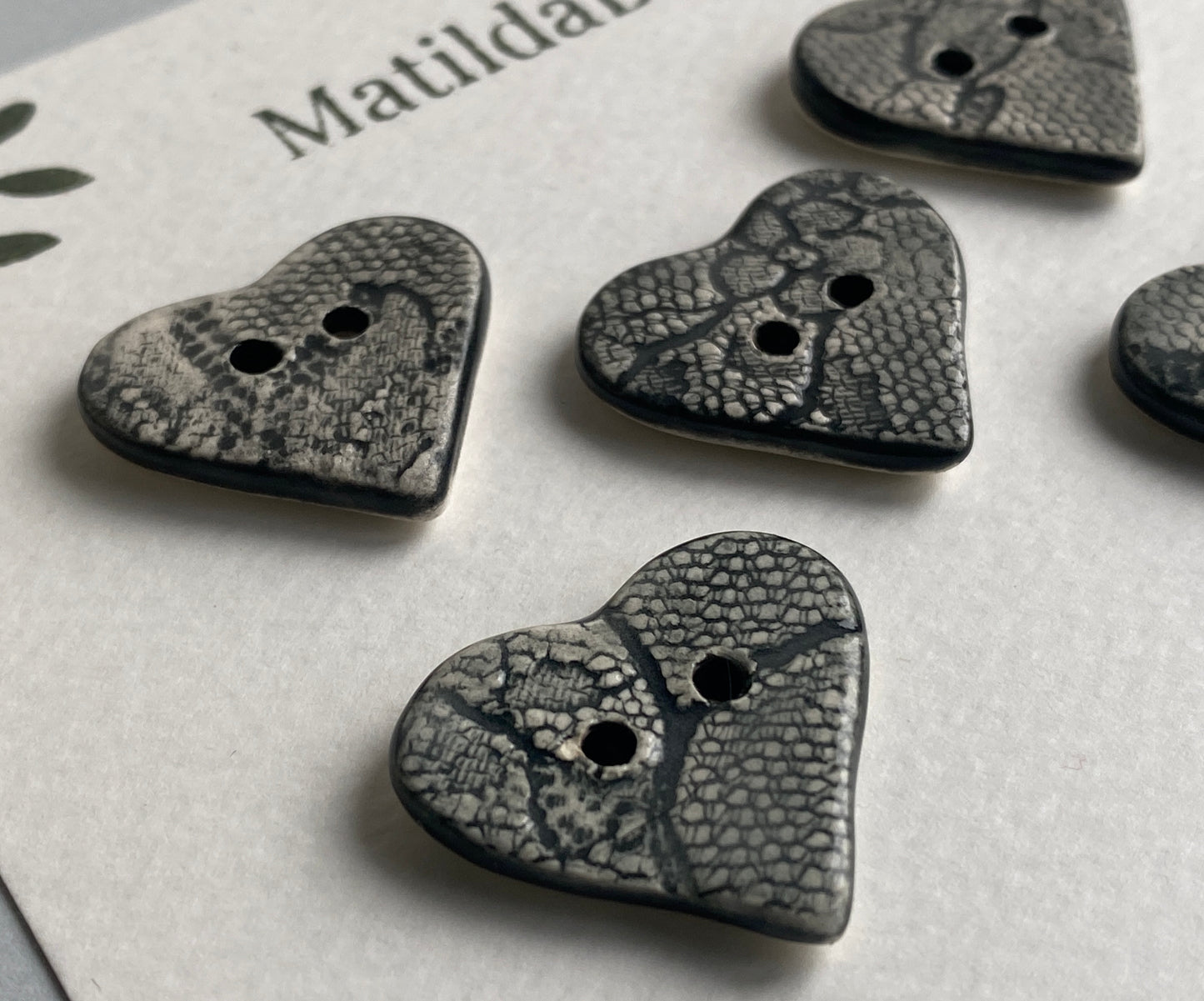 Handmade set of 5 Heart Buttons, Choice of colours