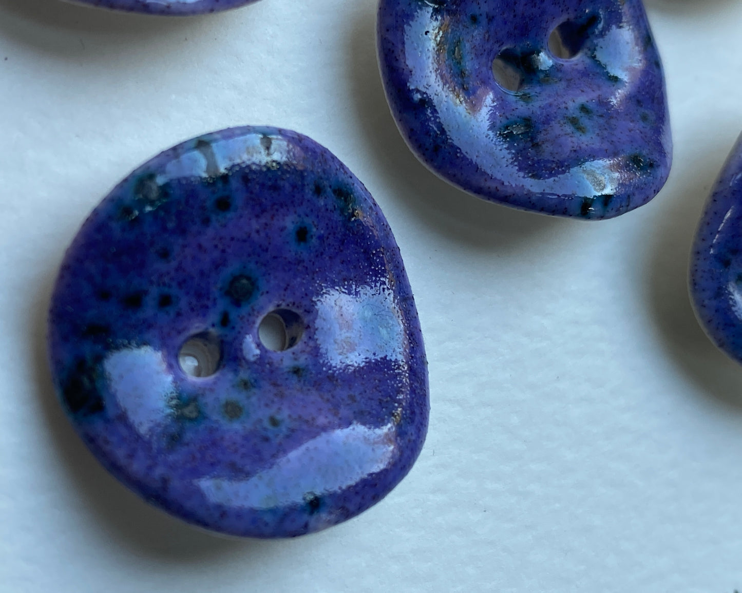 Handmade Ceramic Buttons 25mm rich Glossy Speckled Purple
