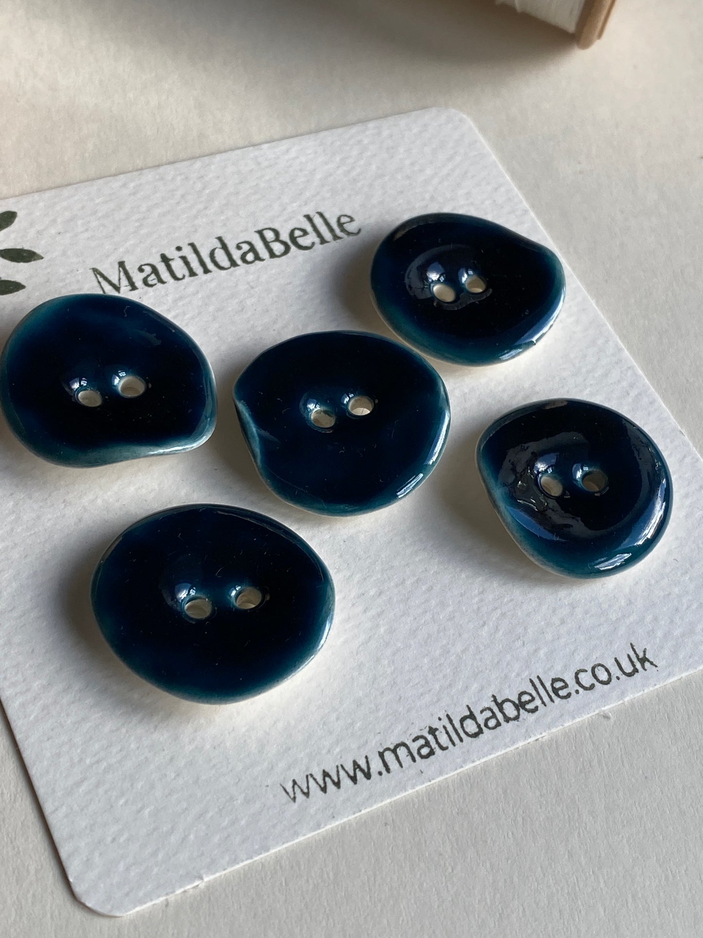 Handmade Ceramic Buttons 25mm rich Glossy Petrol Blue
