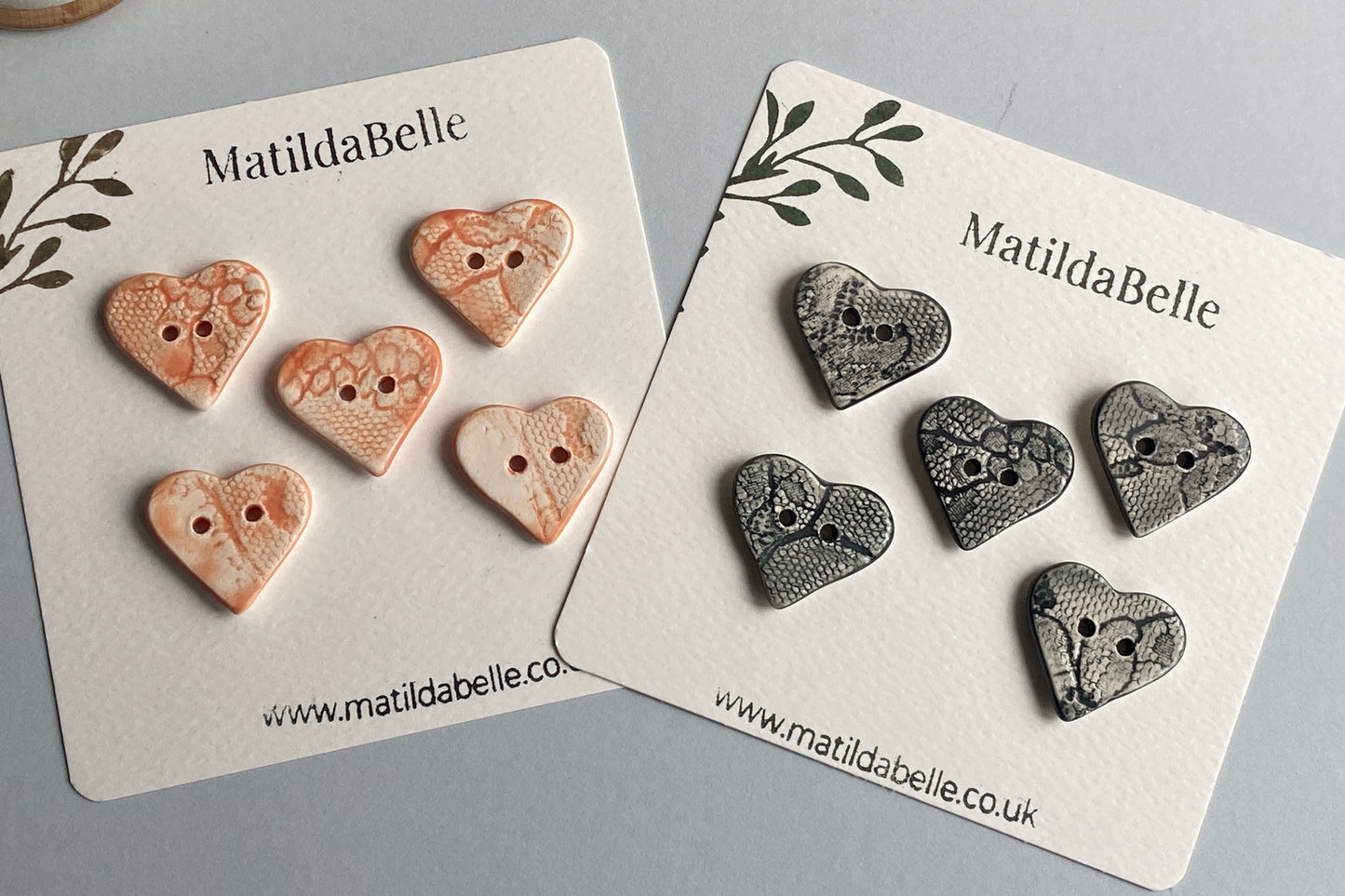 Handmade set of 5 Heart Buttons, Choice of colours