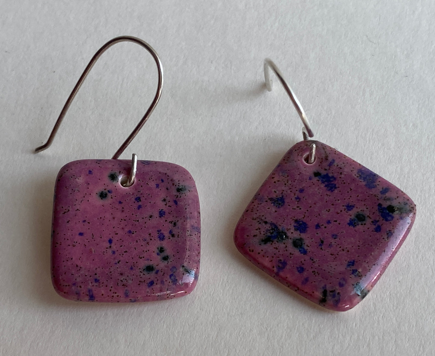 Ceramic mismatched Dangle Earrings - Purple Blast Glaze -