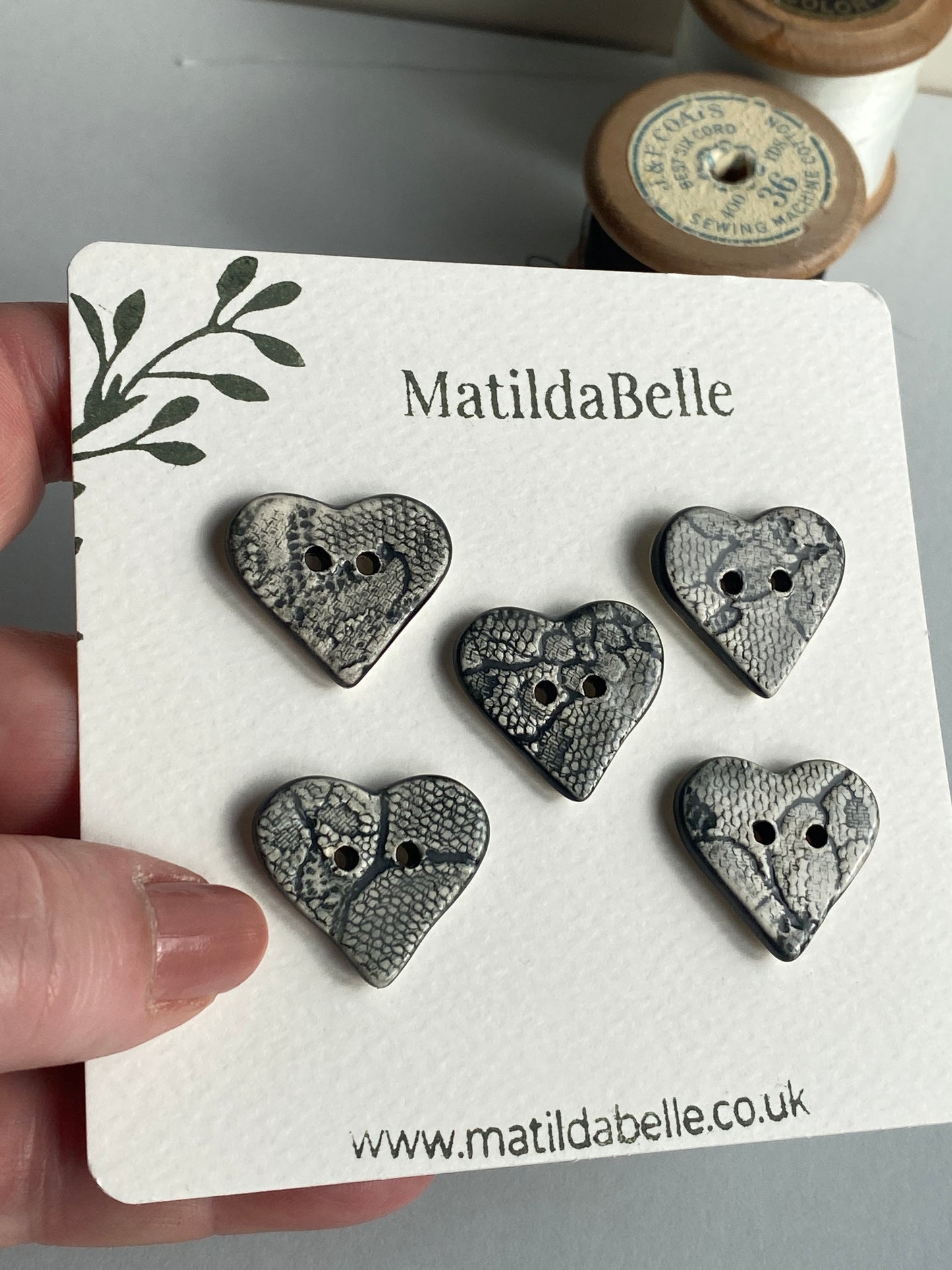 Handmade set of 5 Heart Buttons, Choice of colours