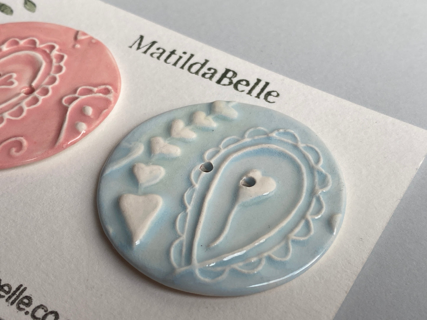 Handmade set of 2 Ceramic large Buttons Whimsical design