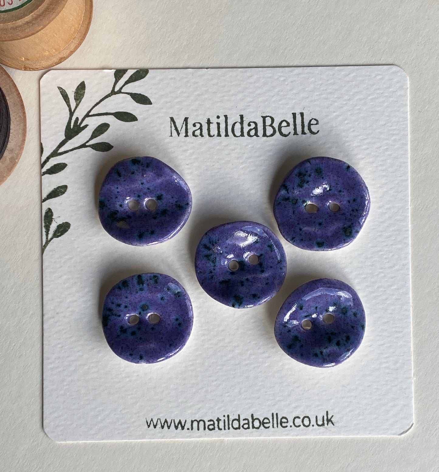 Handmade Ceramic Buttons 25mm rich Glossy Speckled Purple