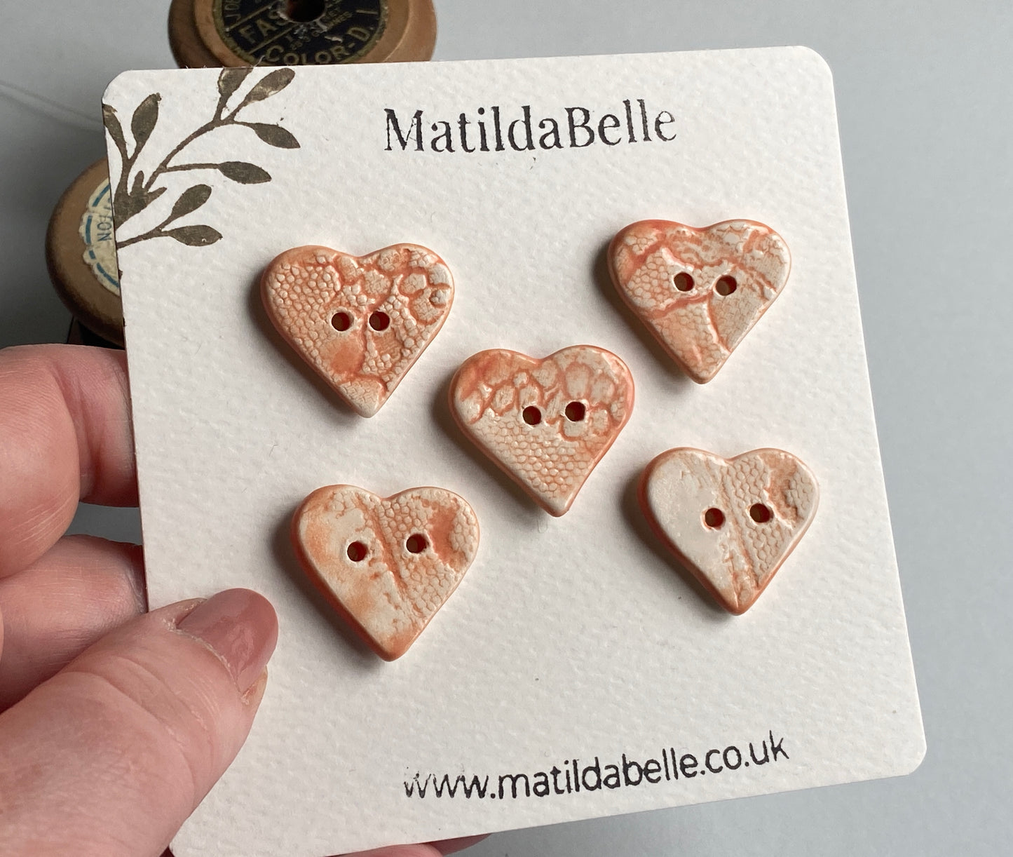 Handmade set of 5 Heart Buttons, Choice of colours