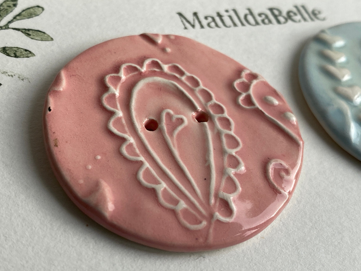 Handmade set of 2 Ceramic large Buttons Whimsical design
