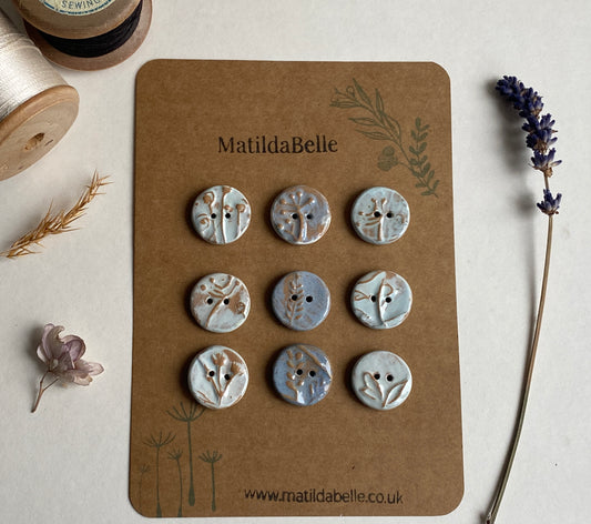 Ceramic Handmade buttons set of nine pastel botanical 20mm