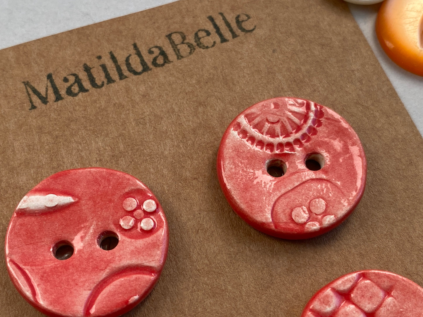 Handmade 22mm ceramic Buttons set of 4, Red