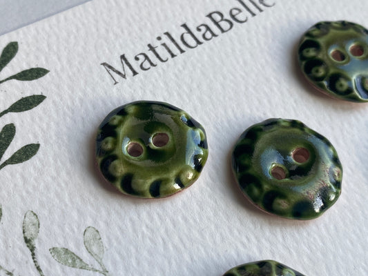 Vintage inspired 20mm Round Buttons set of five, Olive Green