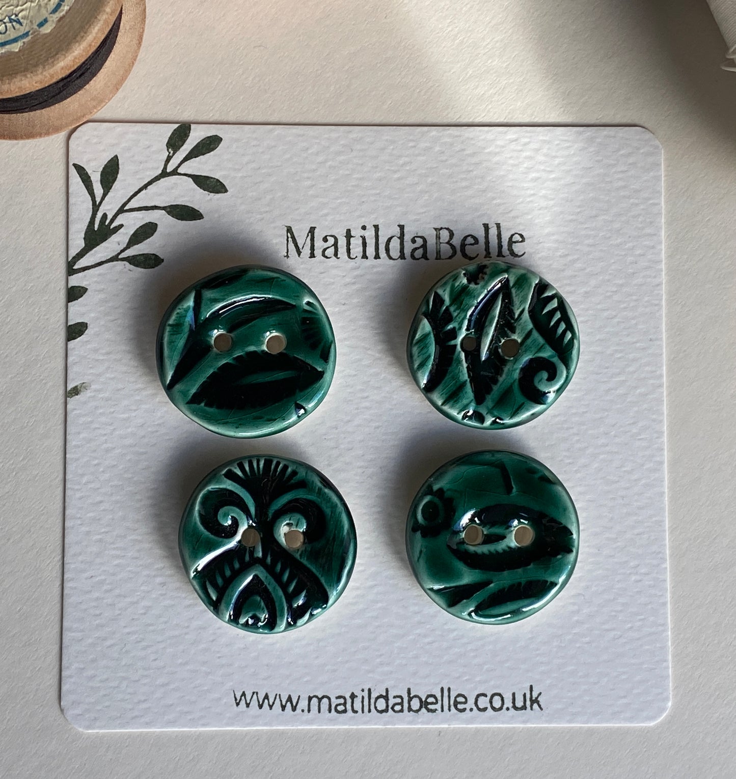 28mm Buttons, Botanical choice of Blue or Green set of 4