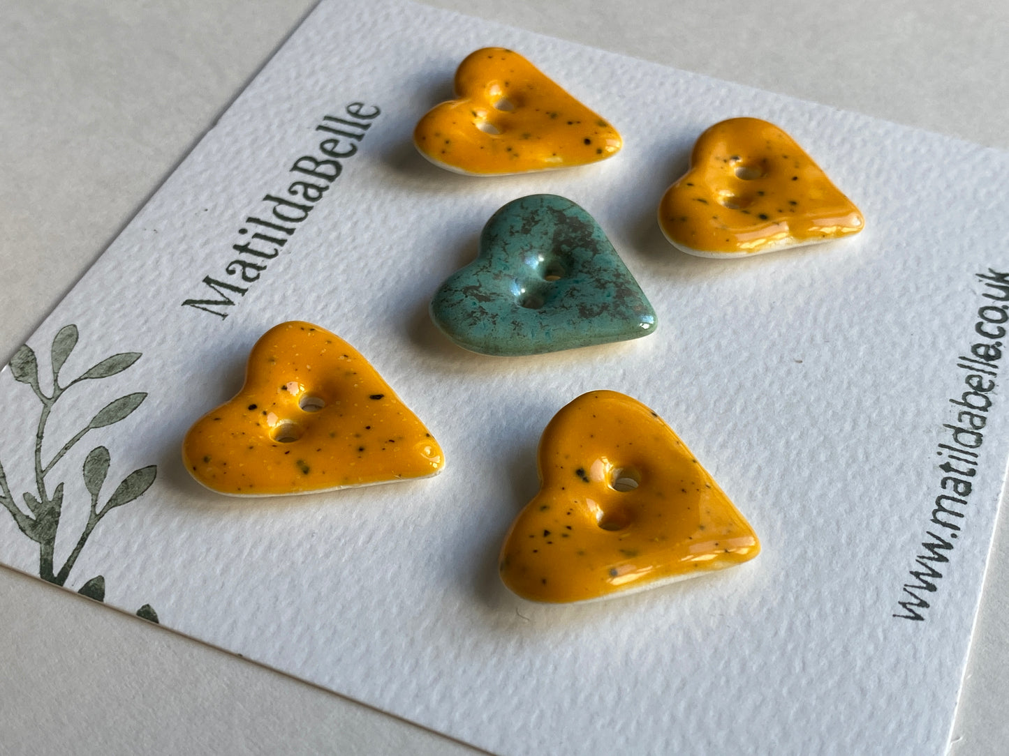 Handmade Ceramic Heart Buttons, Mixed Set of 5