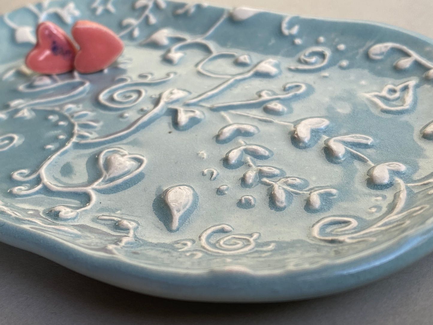 Handmade ceramic Trinket Tray, Oval Botanical Baby Blue