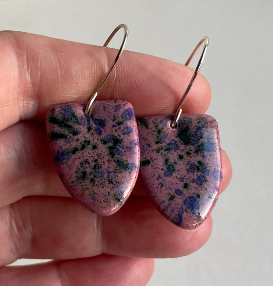 Ceramic Contemporary Dangle Earrings - Purple Blast Glaze - Handmade Recycled Silver Wires