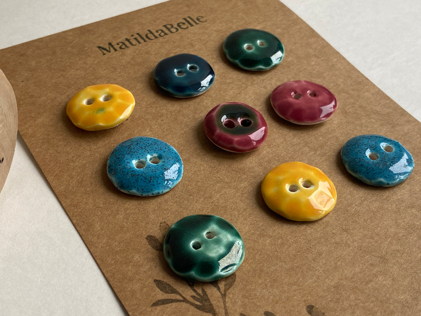 Buttons Set of 9 Rounds 20mm Handmade Ceramic Buttons