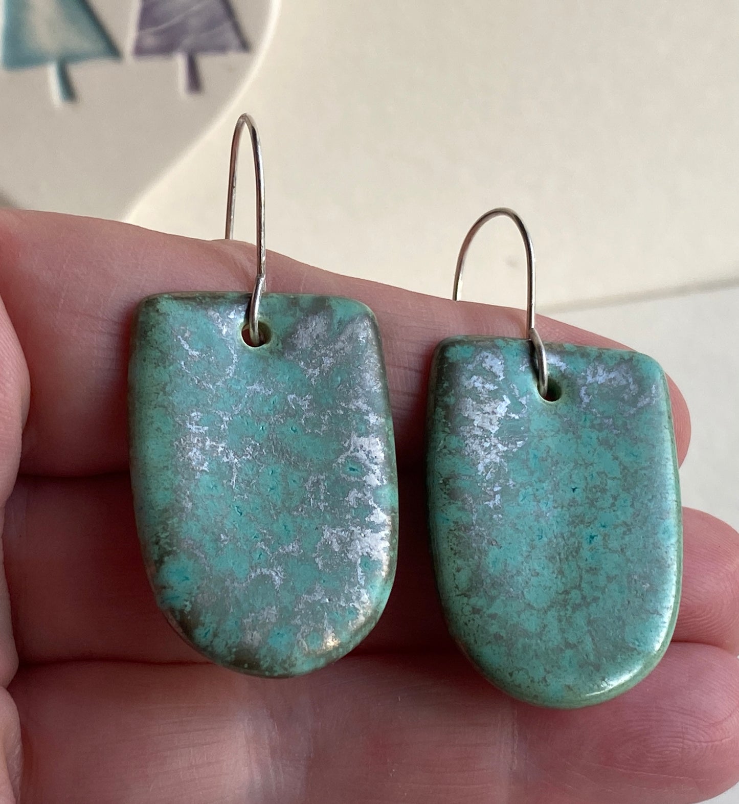 Ceramic Contemporary Large Dangle Earrings - Green gold glaze